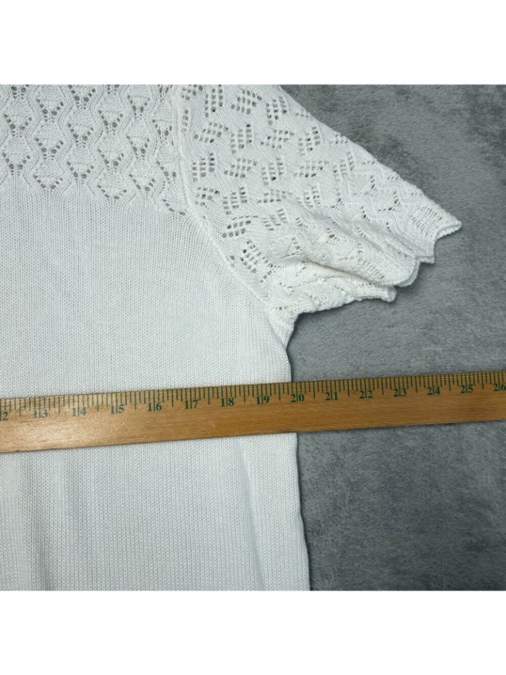 NWT Jessica Simpson Women's L Ivory Crochet Knit Top Short Sleeve F1119 - Picture 5 of 11